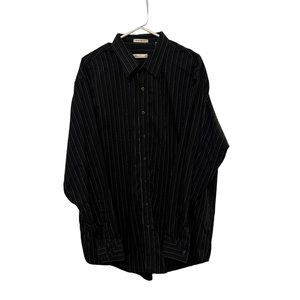 Kenneth Kole Mens Long Sleeve Black Striped Non Iron Regular Fit Dress Shirt